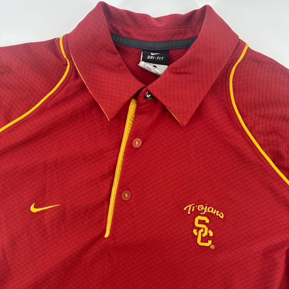 USC Trojans Polo Shirt Mens Medium Red Nike Dri-Fit Short Sleeve NCAA Sideline